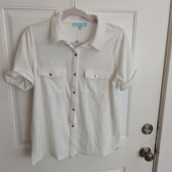Melissa Obadash Tori White Terry Snap Shirt - Picture 2 of 5